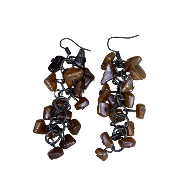 Bundle of 4 Brown Crystal & Bead Cluster Earrings Vintage Style Boho Statement - Picture 3 of 10